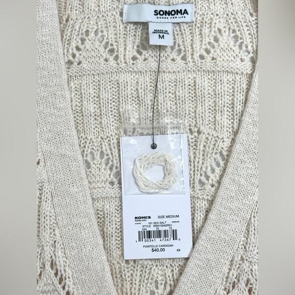 Sonoma Pointelle Cardigan Long sleeve Button front Sea Salt Ivory Women’s M - Picture 3 of 5